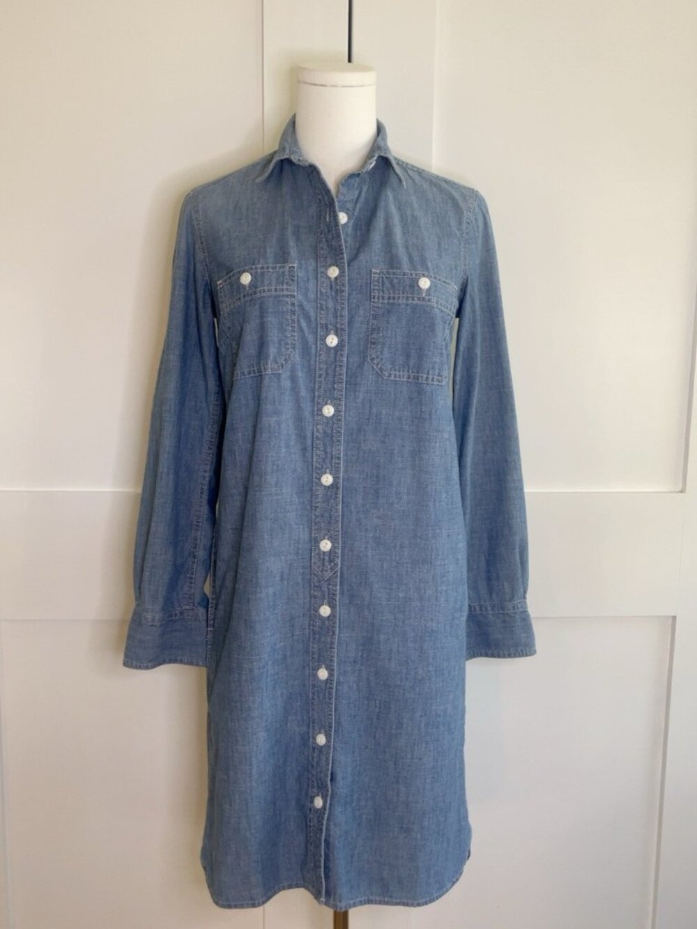 J.Crew Long Sleeve Chambray Shirt Dress Blue 100% Cotton XXS